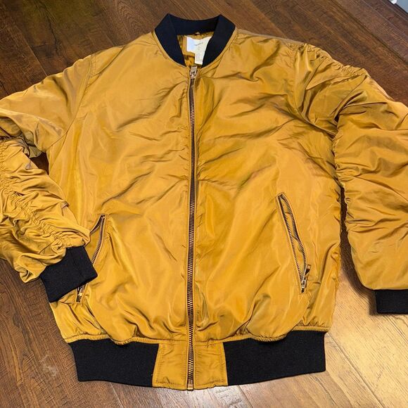 Forever 21 Jackets & Blazers - Forever 21 Mustard Yellow Bomber Jacket Satin Lined Oversized Small